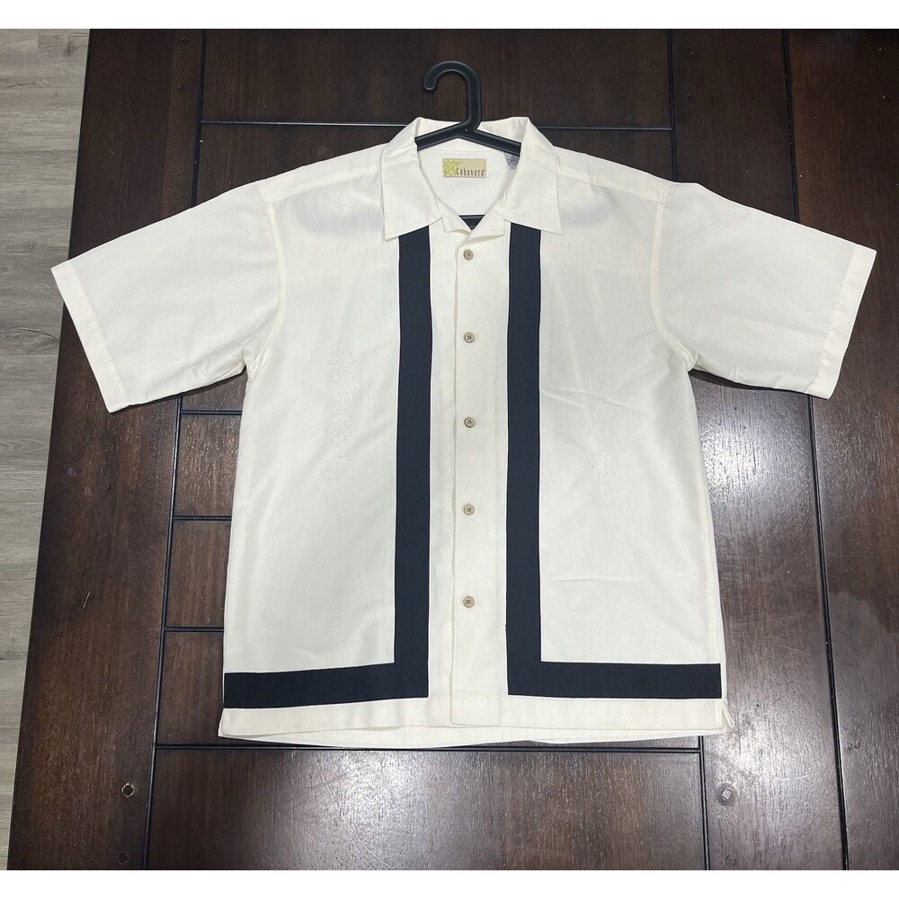Cubavera Guayabera Short Sleeve Button Down Men's M Black Lined Panel Bowling